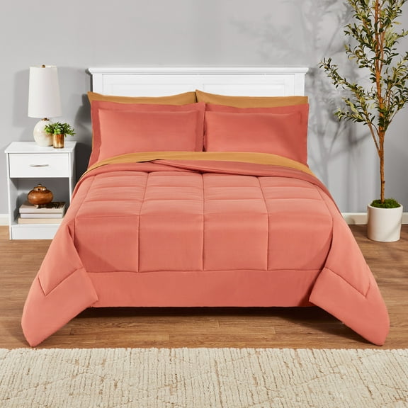 Mainstays All in One Reversible Comforter and Sheet set- 7 Piece, Full, Red Canyon