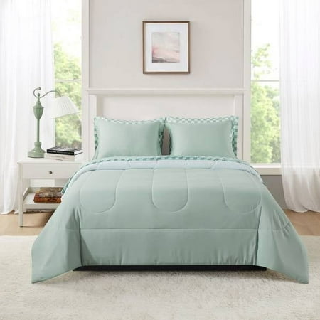 Mainstays 7-Piece Reversible Bed in a Bag Comforter Set with Sheets, Sage, Full