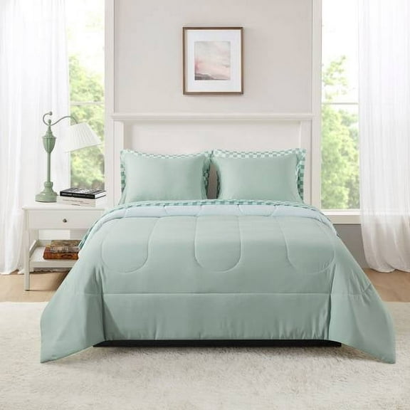 Mainstays 7-Piece Reversible Bed in a Bag Comforter Set with Sheets, Sage, Queen