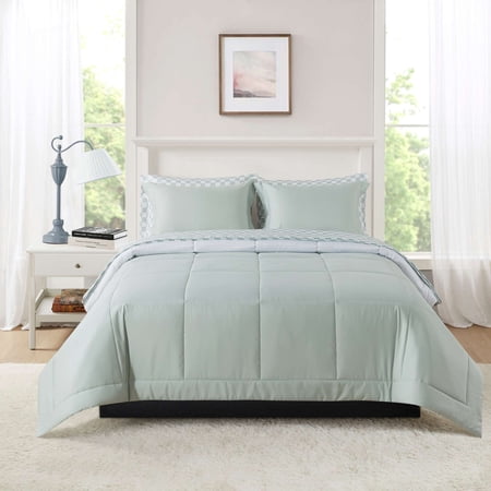 Mainstays All in One Reversible Comforter and Sheet Set, 7-Piece, Full, Sage