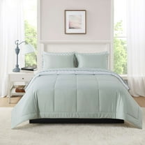 Mainstays 7-Piece Reversible Bed in a Bag Comforter Set with Sheets, Soft Sea, Fresh Sage, King
