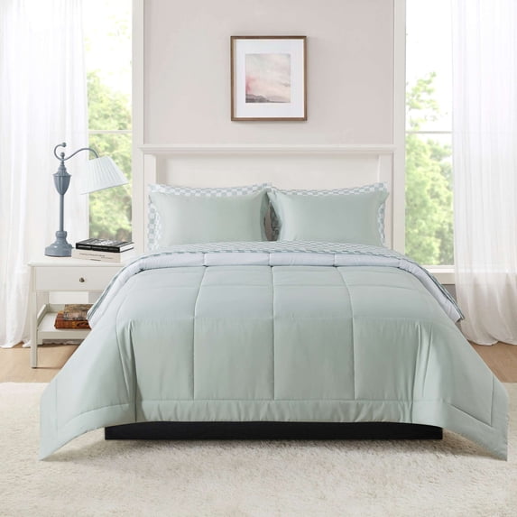 Mainstays Reversible Comforter and Sheet Set, 7-Piece, King, Sage