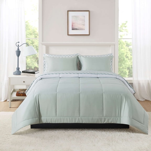 Mainstays All in One Reversible Comforter and Sheet Set, 7-Piece, Queen, Sage
