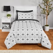 Mainstays 5-Piece Reversible Bed in a Bag Comforter and Sheet Set, Light Grey Chevron