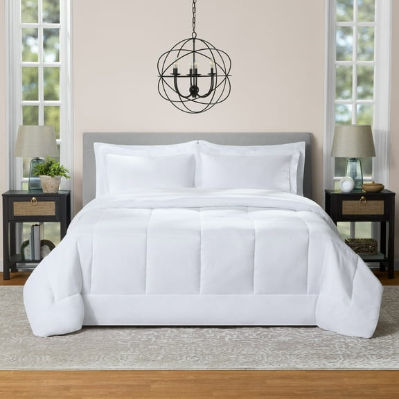 Mainstays All in One Reversible Comforter and Sheet set- 7 Piece, Full, White