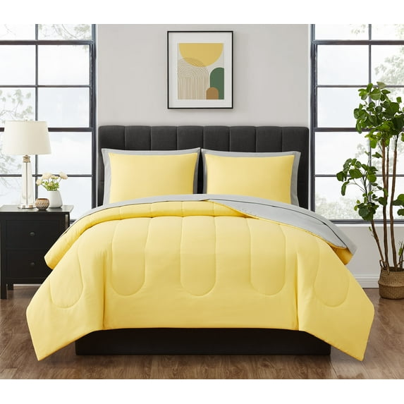 Mainstays 7 Piece Reversible Bed in a Bag Comforter Set with Sheets, Yellow, Full