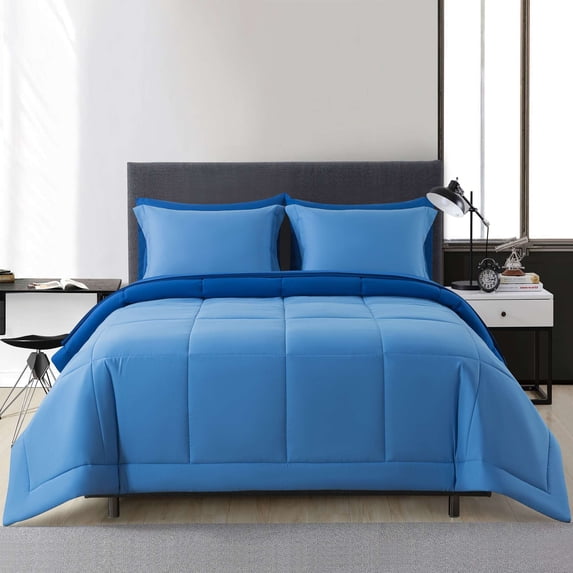 Mainstays 7-Piece Reversible Bed in a Bag with Laundry Tote, Solid Blue, Full