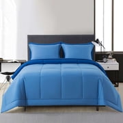 Mainstays 7-Piece Reversible Bed-in-a-Bag with Laundry Tote, Blue, Queen