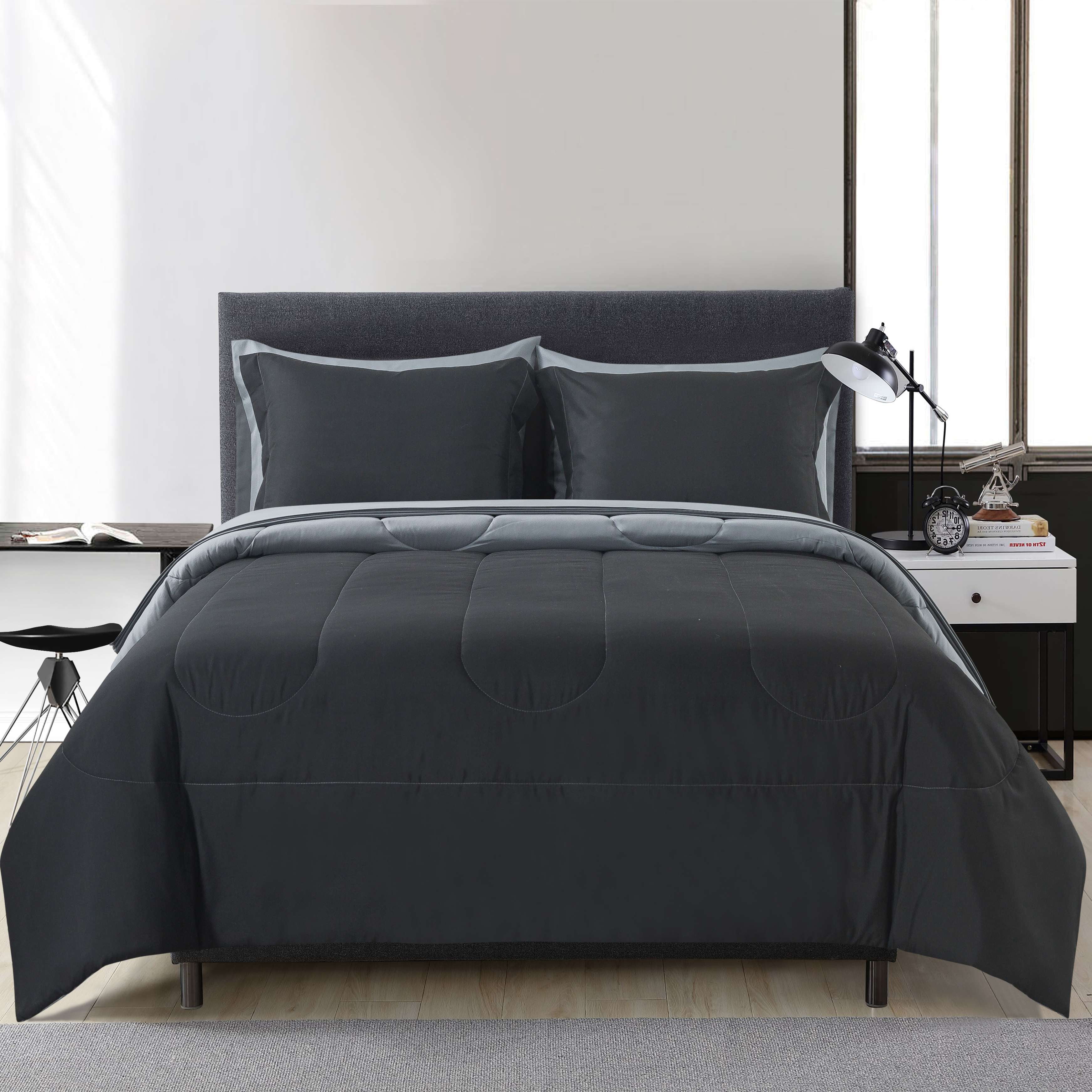 Mainstays 7-Piece Reversible Black Bed in a Bag Comforter Set with Sheets, Queen, Adult, Unisex