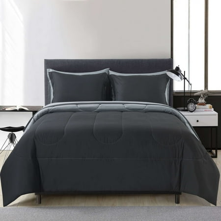Mainstays 7-Piece Reversible Black Bed in a Bag Comforter Set with Sheets, Queen, Adult, Unisex