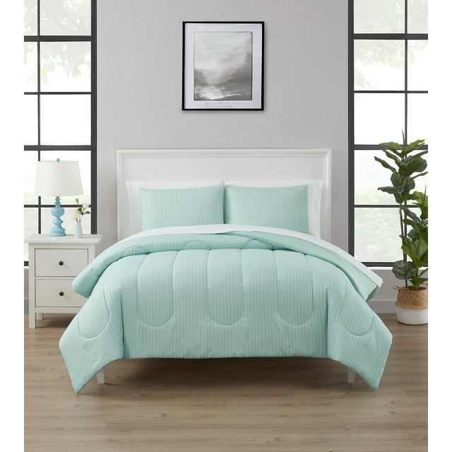 Mainstays 7Piece Reversible Mint Stripe Bed in a Bag Comforter Set