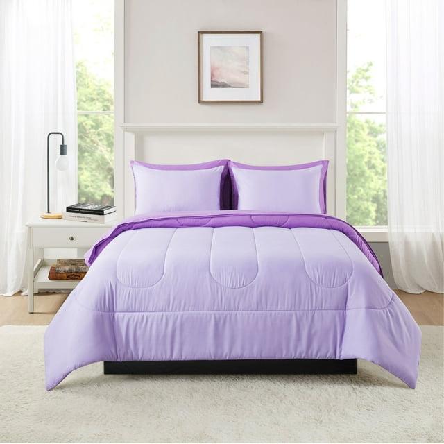 Mainstays 7-Piece Reversible Purple Bed in a Bag Comforter Set with