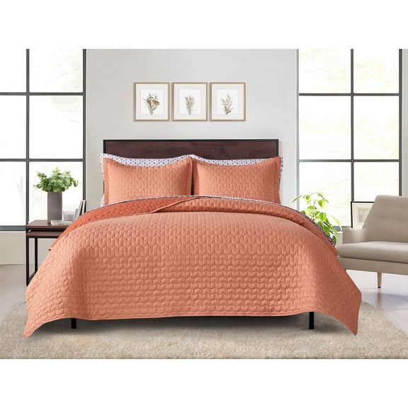Mainstays All in One Lightweight Quilt Set and Sheet Set- 7 Piece, Full, Coral