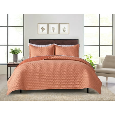 Mainstays All in One Reversible Quilt Set and Sheet Set- 7 Piece, Queen, Coral