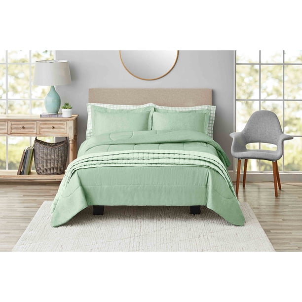 Mainstays 7-Piece Sage Bed in a Bag Comforter Set with Coverlet, King ...