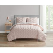Mainstays 7-Piece Soft Pink Reversible Quilt Set with White Sheets, Full