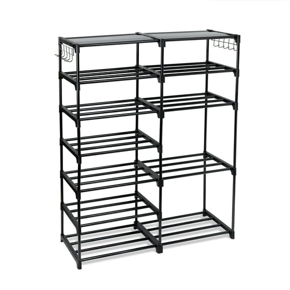 Mainstays Black 7-Tier Shoe Rack with Space-Saving Design, Holds 21 Pairs