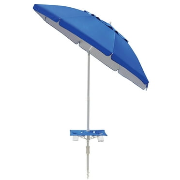 Mainstays 7 ft Round Blue Beach Umbrella, UV Protection UPF 50+