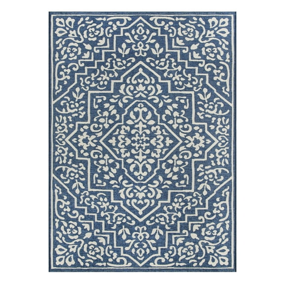 Mainstays 7' x 10' Blue Traditional Medallion Outdoor Rug