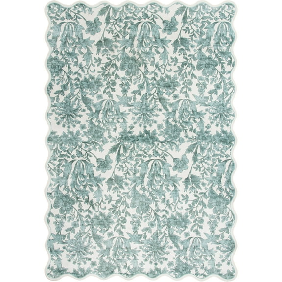 Mainstays 7'x10' Green Feather Faux Fur Scalloped Indoor Area Rug