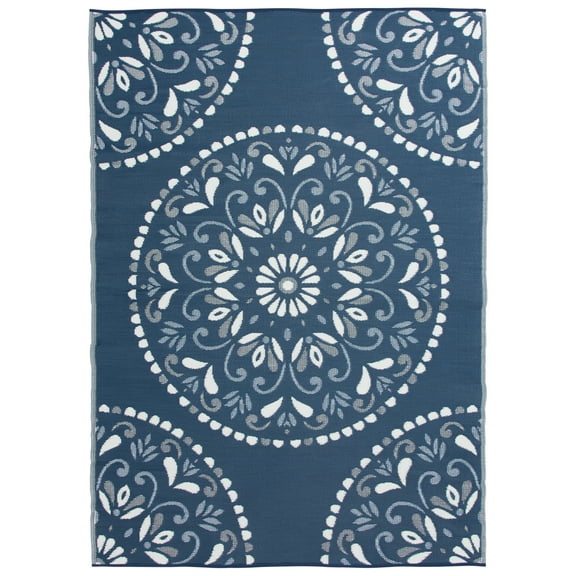 Mainstays 7'x10' Navy Medallion Reversible Plastic Outdoor Rug