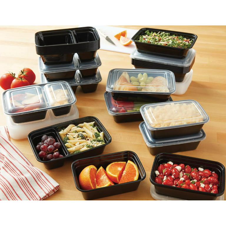Home Basic 10 Piece 3 Compartment BPA-Free Plastic Meal Prep Containers,  Black