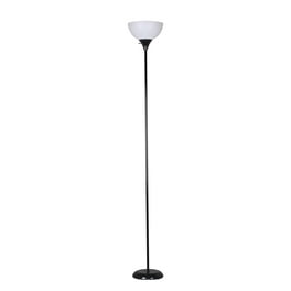 Elemental Brushed Steel Metal Torchiere With White Cone Shade Elemental Brushed Steel Metal Torchiere With White Cone Shade