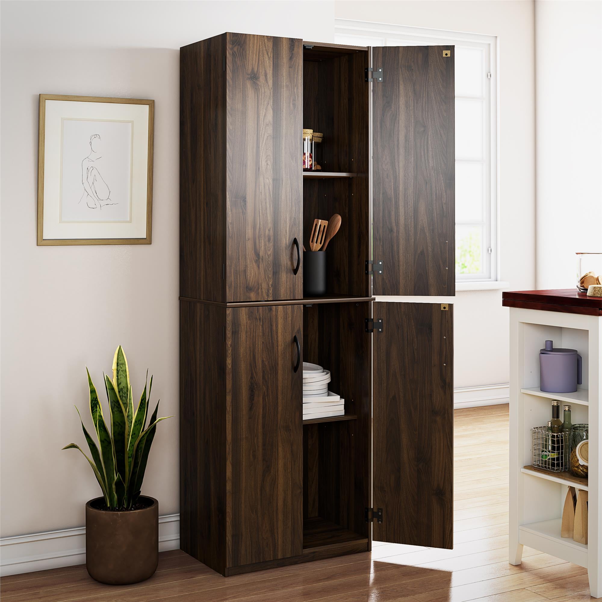 Mainstays 72 4 Door Storage Cabinet Walnut Walmart