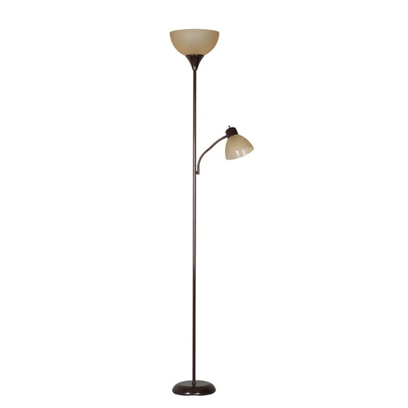 Mainstays 72'' Brown Combo Floor Lamp with Reading Light, Modern Design