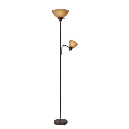 Mainstays 72'' Brown Combo Floor Lamp with Reading Light, Modern Design