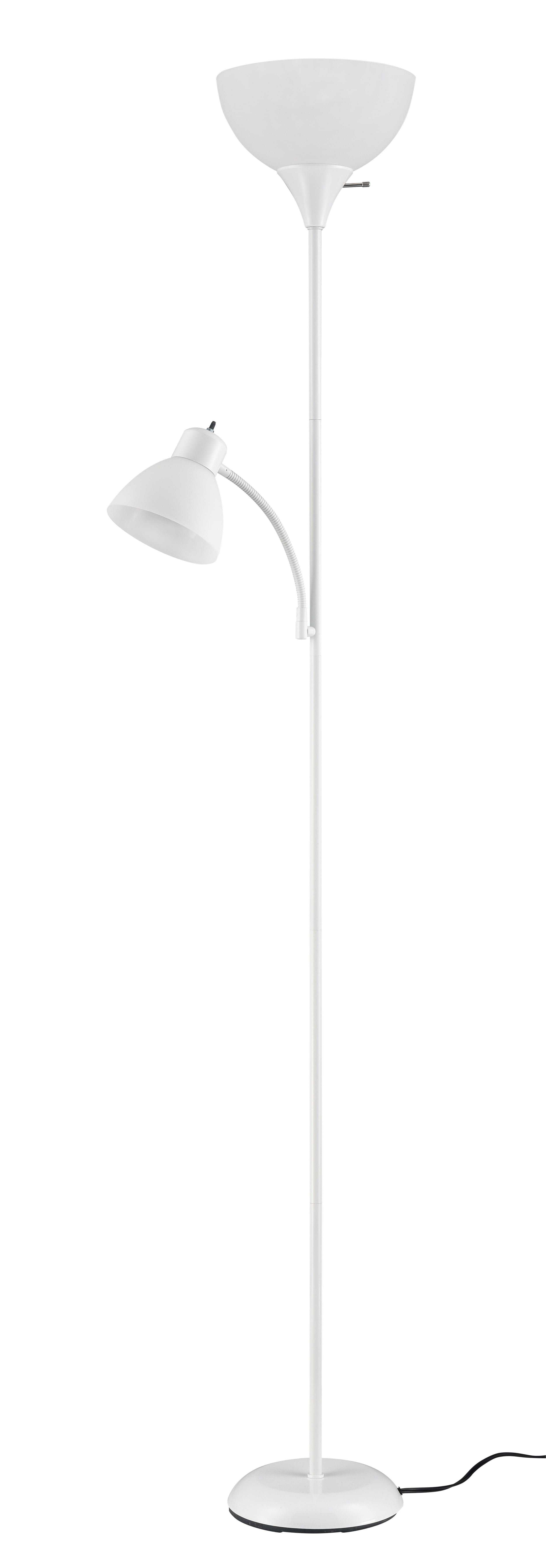 Mainstays 72" Combo Floor Lamp, Adjustable Reading Light, White, Plastic, Modern, Young Adult, Adult use.