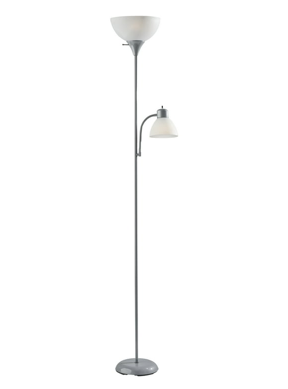 Mainstays 72'' Combo Floor Lamp & Reading Lamp, Silver, Plastic, Modern, For Home and Office Use