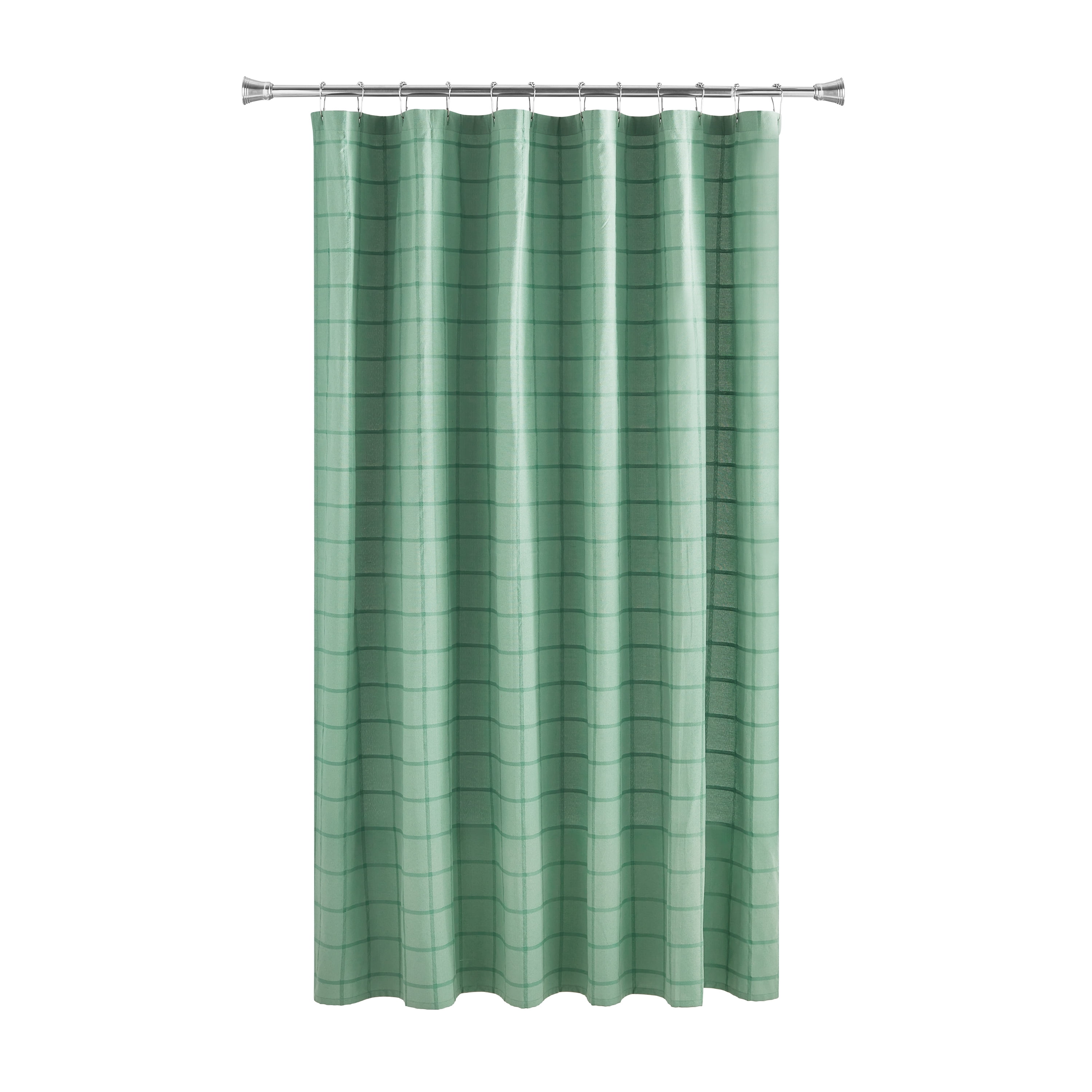 Mainstays Green Plaid Shower Curtain, Polyester-Cotton Blend, 72 in x 72 in
