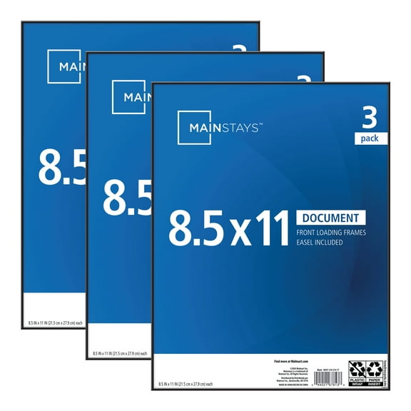Mainstays 8.5x11 Front Loading Document Picture Frame, Black, Set of 3