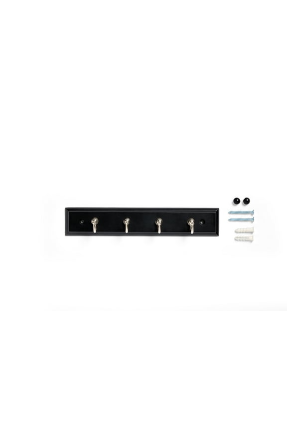 Black 8.75 inch Key Rail with 4 Satin Nickel Hooks for Keys, Mail, Leashes, 2 lbs Capacity, 1 Pack