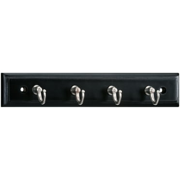 Mainstays 8.75" Black Key Rack, 4 Satin Nickel Hooks, 2 lbs Working Capacity, Hardware Included