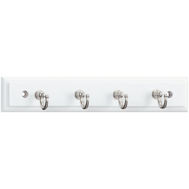 Mainstays, 8.75 Inch Key Rack, With 4 Hooks, White, Mounting Hardware Included, 2 lbs. Working Capacity