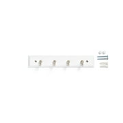 Mainstays White 8.75 inch Key Rail with 4 Satin Nickel Hooks for Keys, Mail, Leashes, 2 lbs Capacity, 1 Pack