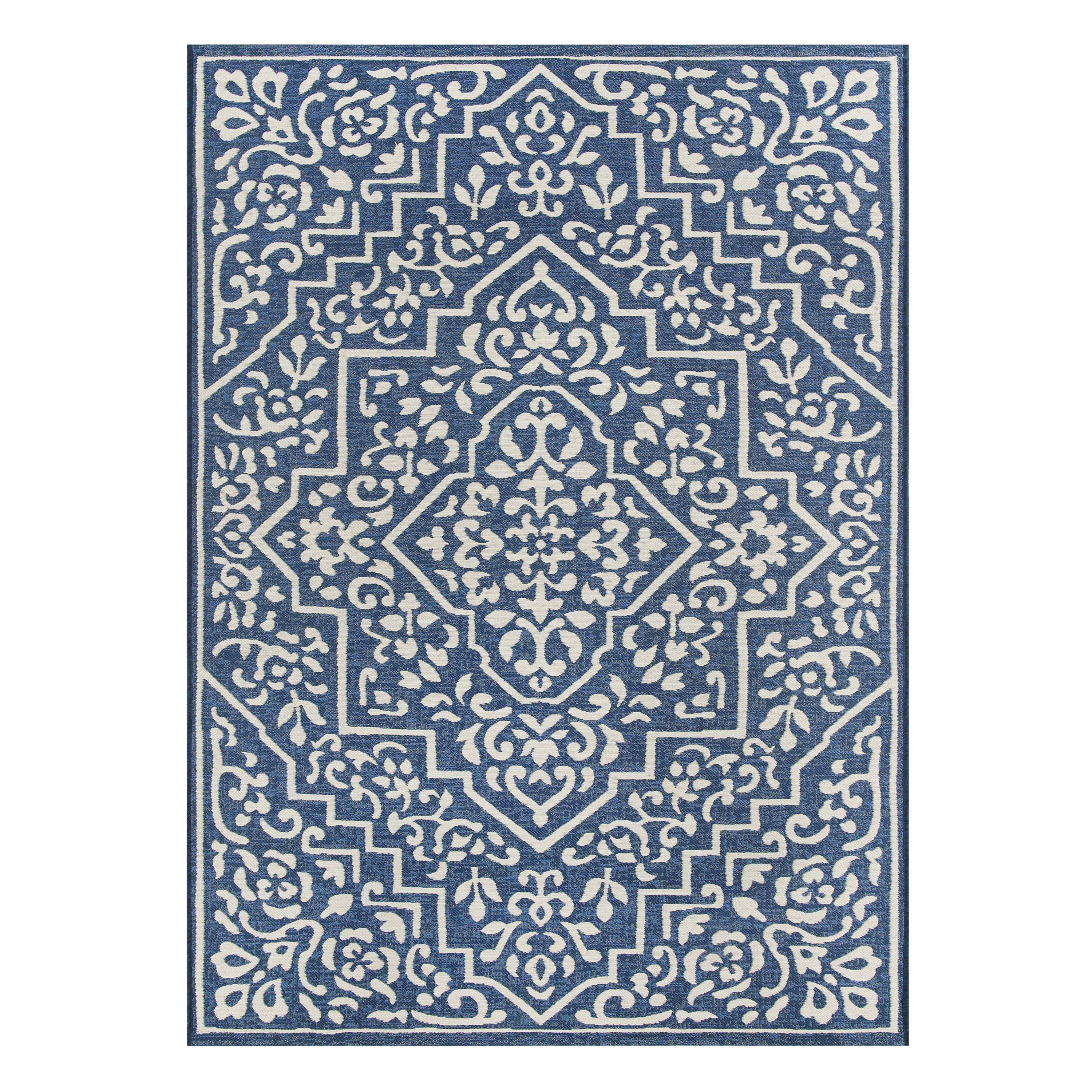 Mainstays 8'9" x 12' Navy Traditional Medallion Outdoor Rug