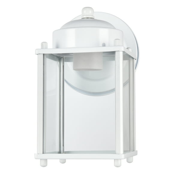 Mainstays 8" Classic White Outdoor Wall Light, Metal Fixture Clear Glass Lens, Bulb Not Included