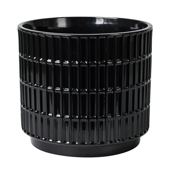 Mainstays 8”D x 7.25”H Round Ceramic Grid Planter, Black