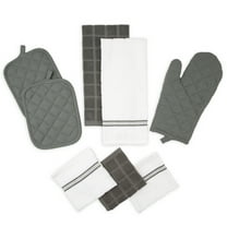 Mainstays 8-Piece Cotton Kitchen Towel, Dishcloth, Oven Mitt, and Pot Holder Set, Gray