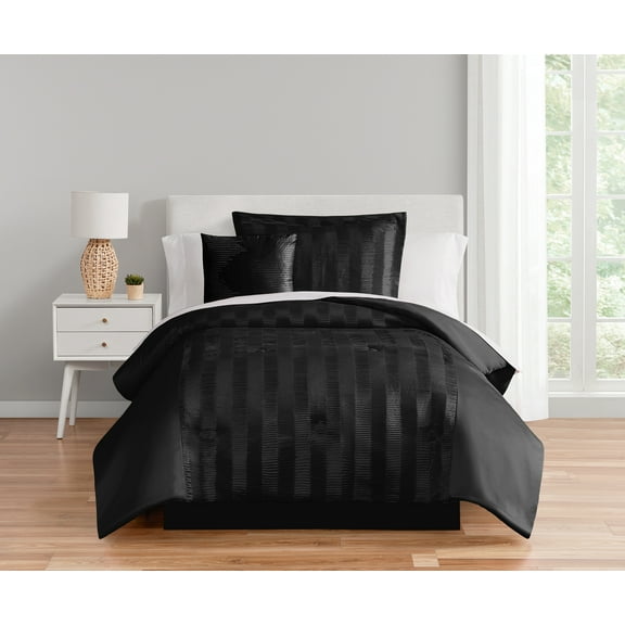 Mainstays 8-Piece Bed in a Bag Comforter Set with Sheets, Black Satin, Twin/Twin XL, Unisex