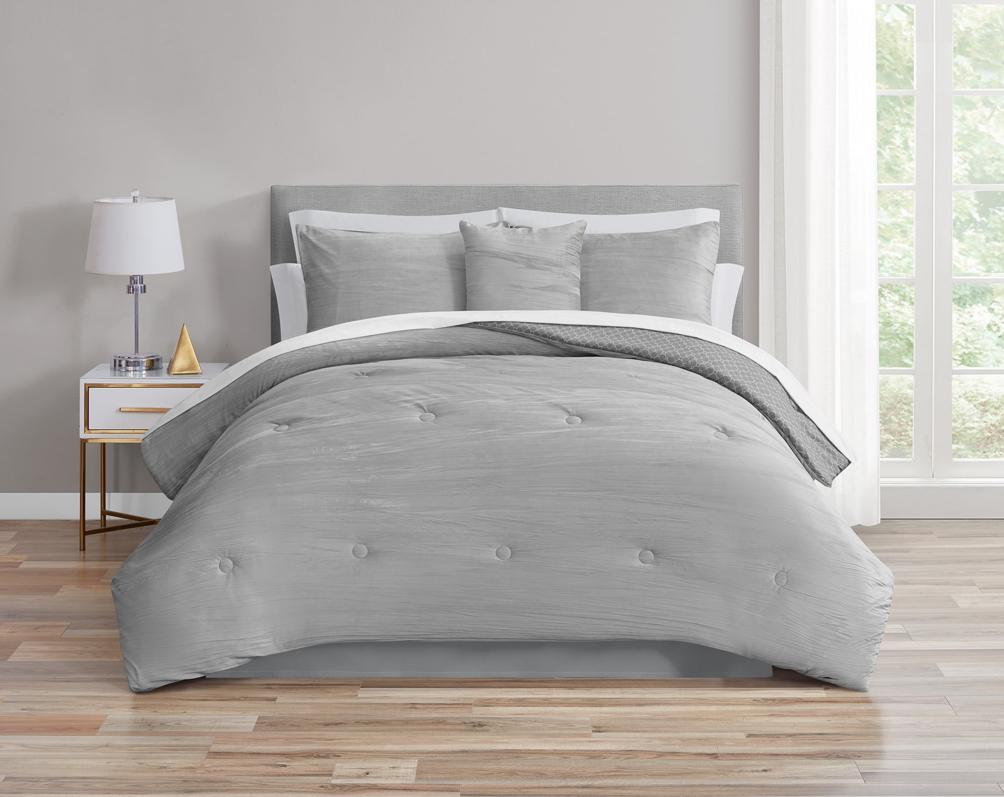 Mainstays 8-Piece Bed-in-a-Bag Comforter Set with Sheets, Gray Crushed Velvet, Twin/Twin XL, Unisex