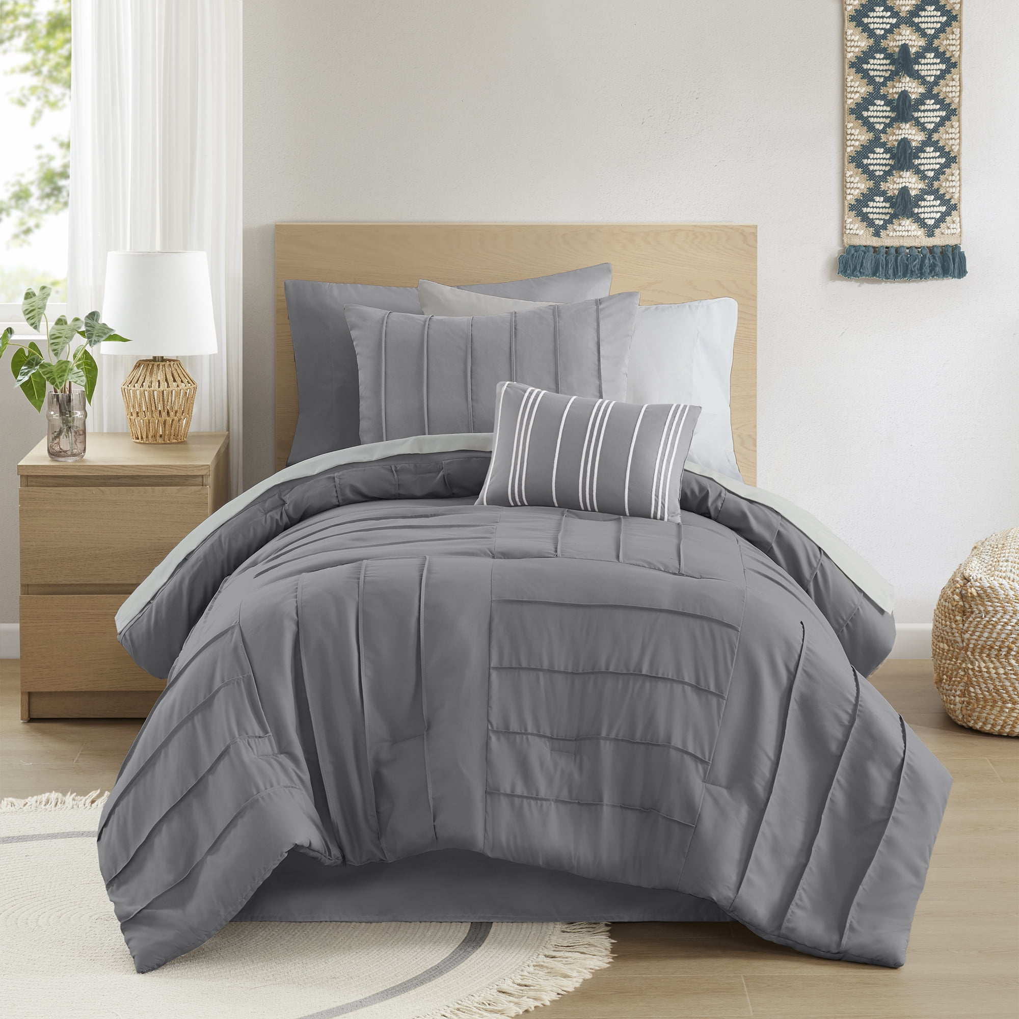 Mainstays 8-Piece Bed in a Bag Comforter Set with Sheets, Grey Texture, Twin/TwinXL
