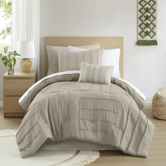 Mainstays 8-Piece Bed-in-a-Bag Comforter Set with Sheets, Twin/Twin-XL, Stone Washed Texture