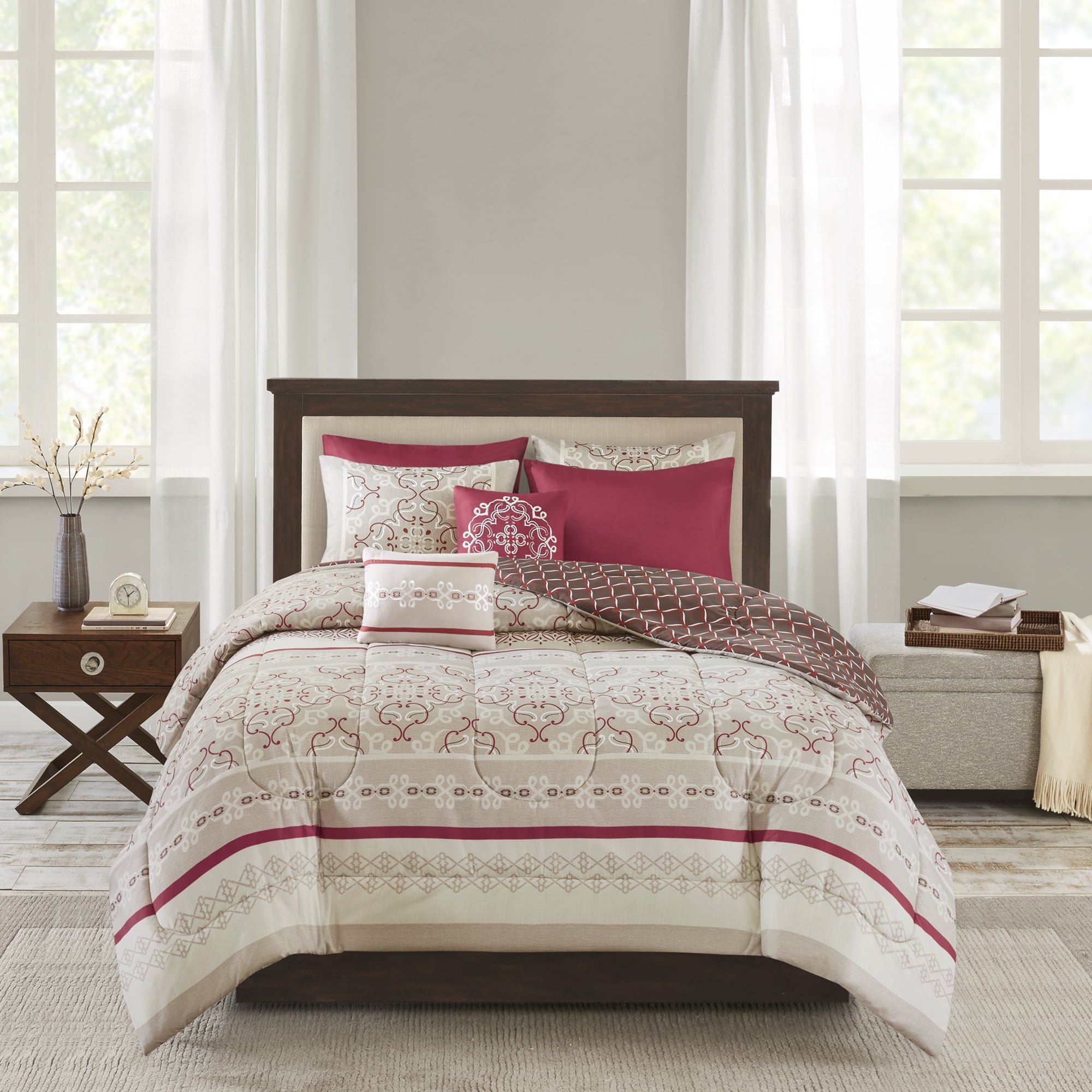 Mainstays 8 Piece Comforter Set with Coverlet, King, Red - Walmart.com