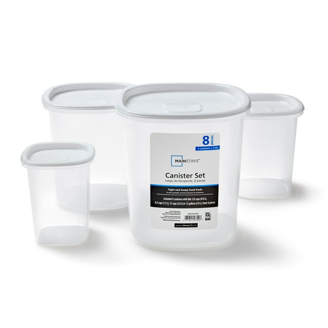 Mainstays 8 Piece Food Storage Container Set, White