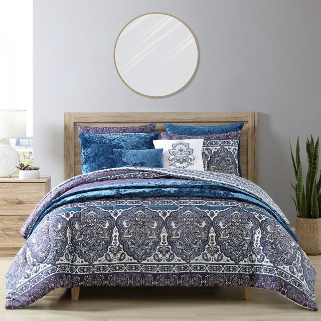 Mainstays 8-Piece Medallion Coordinating Reversible Comforter and Quilt Set, Full/Queen