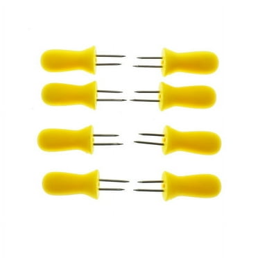 Mainstays 8-Piece Stainless Steel 2-Prong Interlocking Corn Skewer Set, Yellow